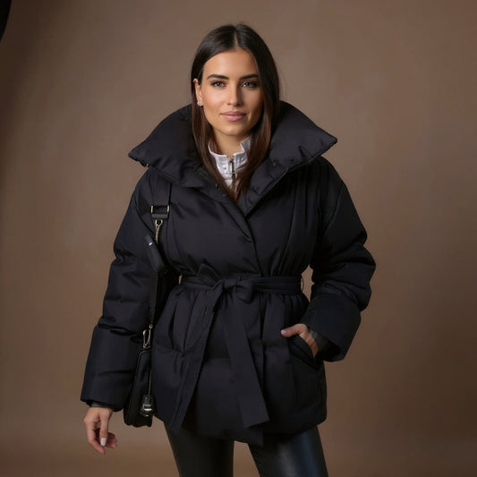 Belle d’Hiver Winterjas - Luxe Gewatteerde Jas met Taille Strik